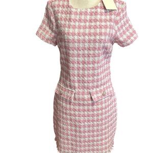 BeBop Pink and White Checkered Tweed  Mini Dress Size Small NWT